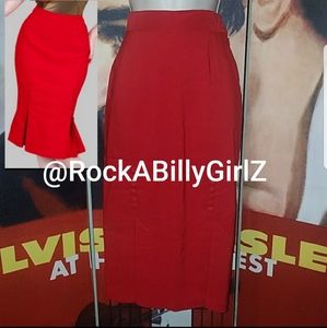 Tatyana Vintage 1950’s Cat Walk Red High Waist Pencil Skirt w Two Kick Pleats